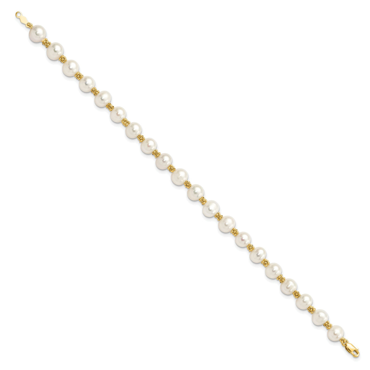 14k 6-7mm White Round Freshwater Cultured Pearl Bracelet-XF153-7.25
