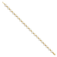 14k 6-7mm White Round Freshwater Cultured Pearl Bracelet-XF153-7.25
