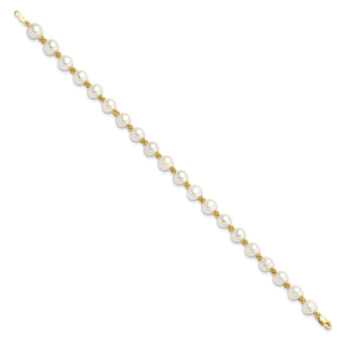 14k 6-7mm White Round Freshwater Cultured Pearl Bracelet-XF153-7.25