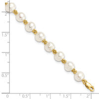 14k 6-7mm White Round Freshwater Cultured Pearl Bracelet-XF153-7.25