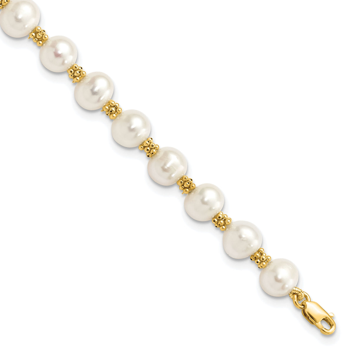 14k 6-7mm White Round Freshwater Cultured Pearl Bracelet-XF153-7.25