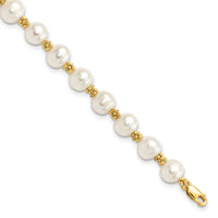 14k 6-7mm White Round Freshwater Cultured Pearl Bracelet-XF153-7.25