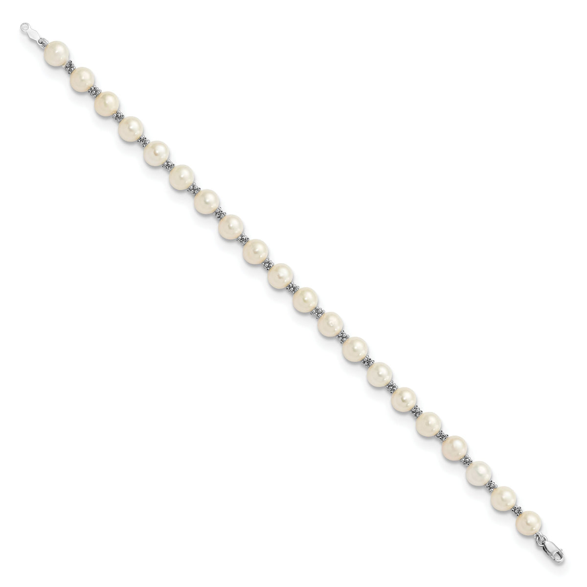14k White Gold 6-7mm White Semi-round Freshwater Cultured Pearl Bracelet-XF155-7.25
