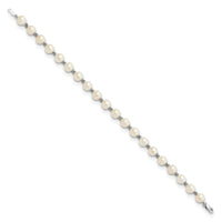 14k White Gold 6-7mm White Semi-round Freshwater Cultured Pearl Bracelet-XF155-7.25