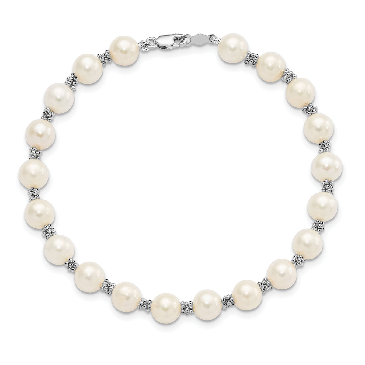 14k White Gold 6-7mm White Semi-round Freshwater Cultured Pearl Bracelet-XF155-7.25