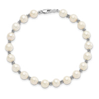 14k White Gold 6-7mm White Semi-round Freshwater Cultured Pearl Bracelet-XF155-7.25