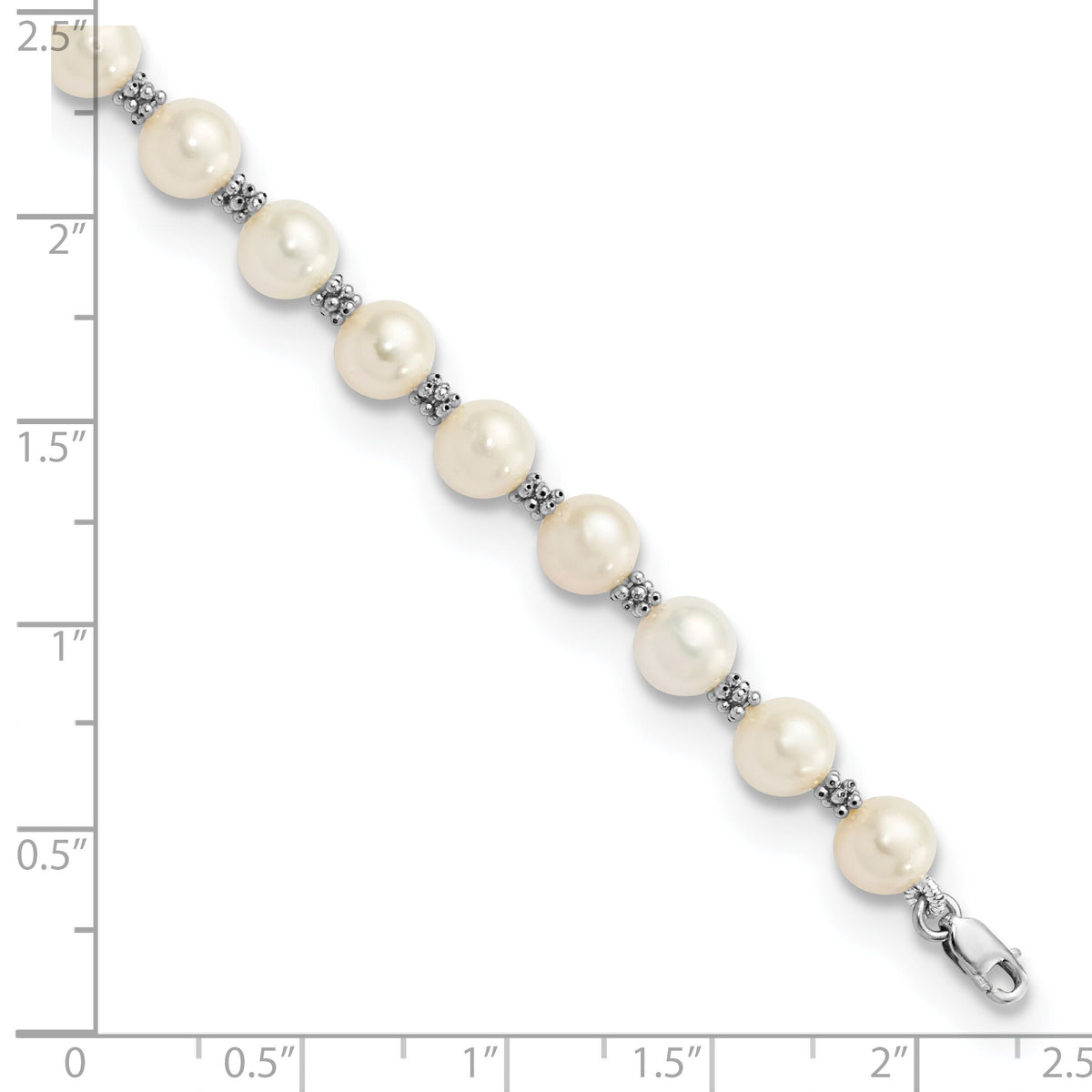 14k White Gold 6-7mm White Semi-round Freshwater Cultured Pearl Bracelet-XF155-7.25