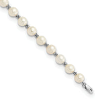 14k White Gold 6-7mm White Semi-round Freshwater Cultured Pearl Bracelet-XF155-7.25