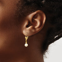 14K 5-6mm White Semi-round Freshwater Cultured Pearl Leverback Earrings-XF208