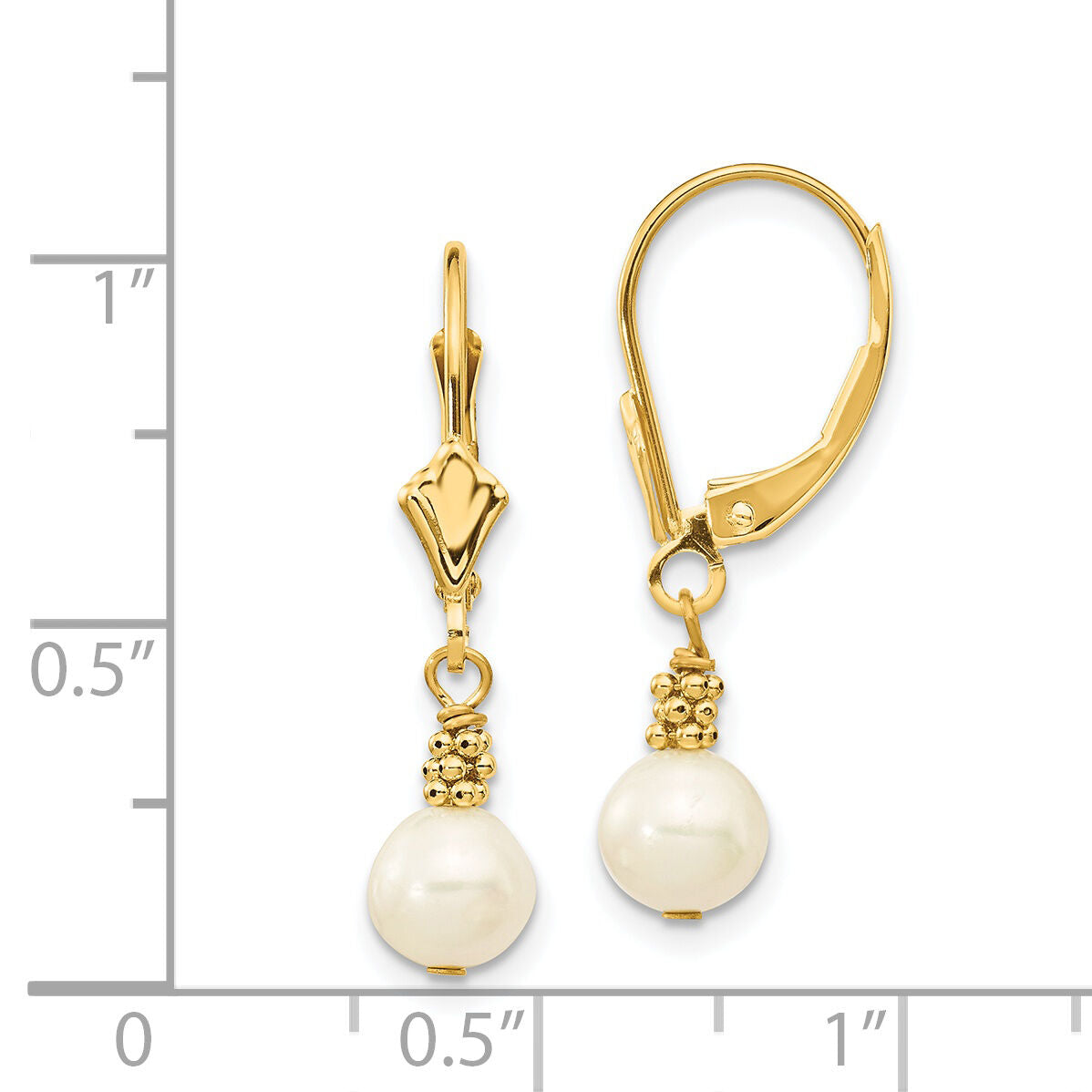 14K 5-6mm White Semi-round Freshwater Cultured Pearl Leverback Earrings-XF208