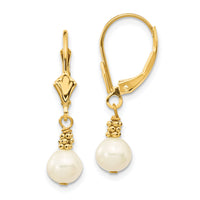 14K 5-6mm White Semi-round Freshwater Cultured Pearl Leverback Earrings-XF208