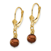14K 5-6mm Brown Semi-round FW Cultured Pearl Leverback Earrings-XF210