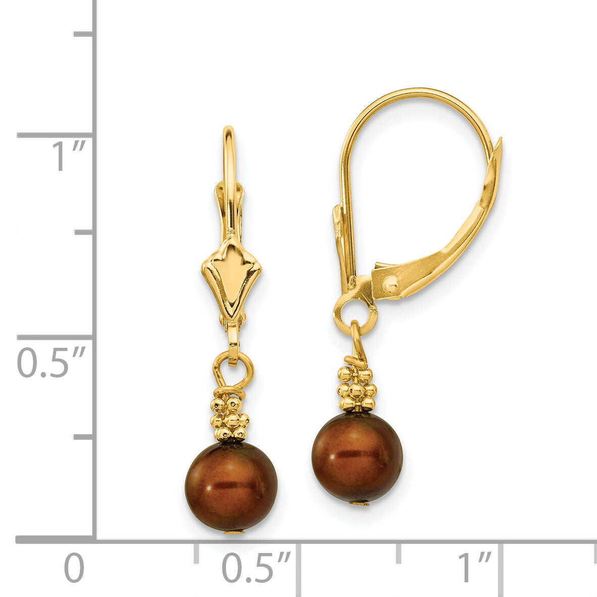 14K 5-6mm Brown Semi-round FW Cultured Pearl Leverback Earrings-XF210