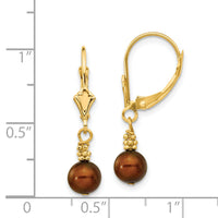 14K 5-6mm Brown Semi-round FW Cultured Pearl Leverback Earrings-XF210