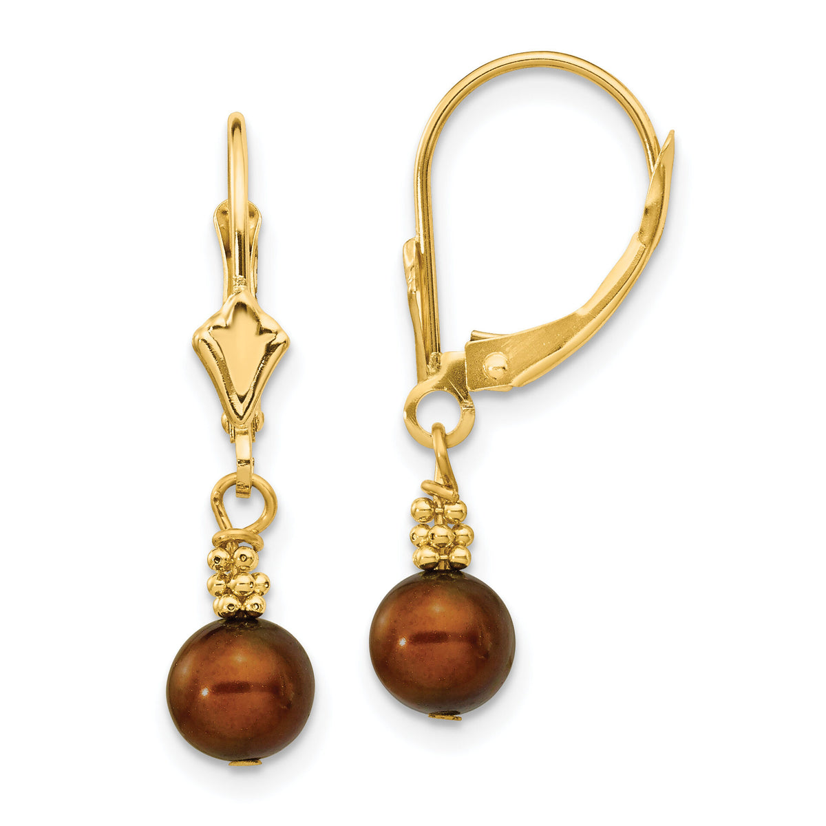 14K 5-6mm Brown Semi-round FW Cultured Pearl Leverback Earrings-XF210