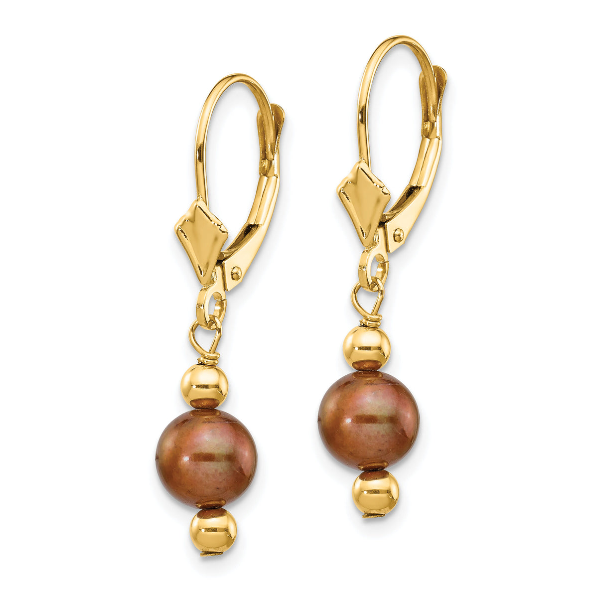 14K 5-6mm Semi-round Brown FW Cultured Pearl Leverback Earrings-XF211