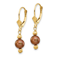 14K 5-6mm Semi-round Brown FW Cultured Pearl Leverback Earrings-XF211
