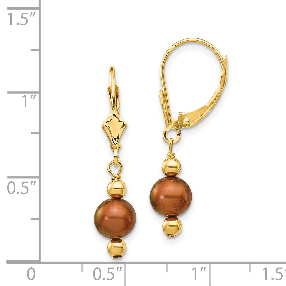 14K 5-6mm Semi-round Brown FW Cultured Pearl Leverback Earrings-XF211