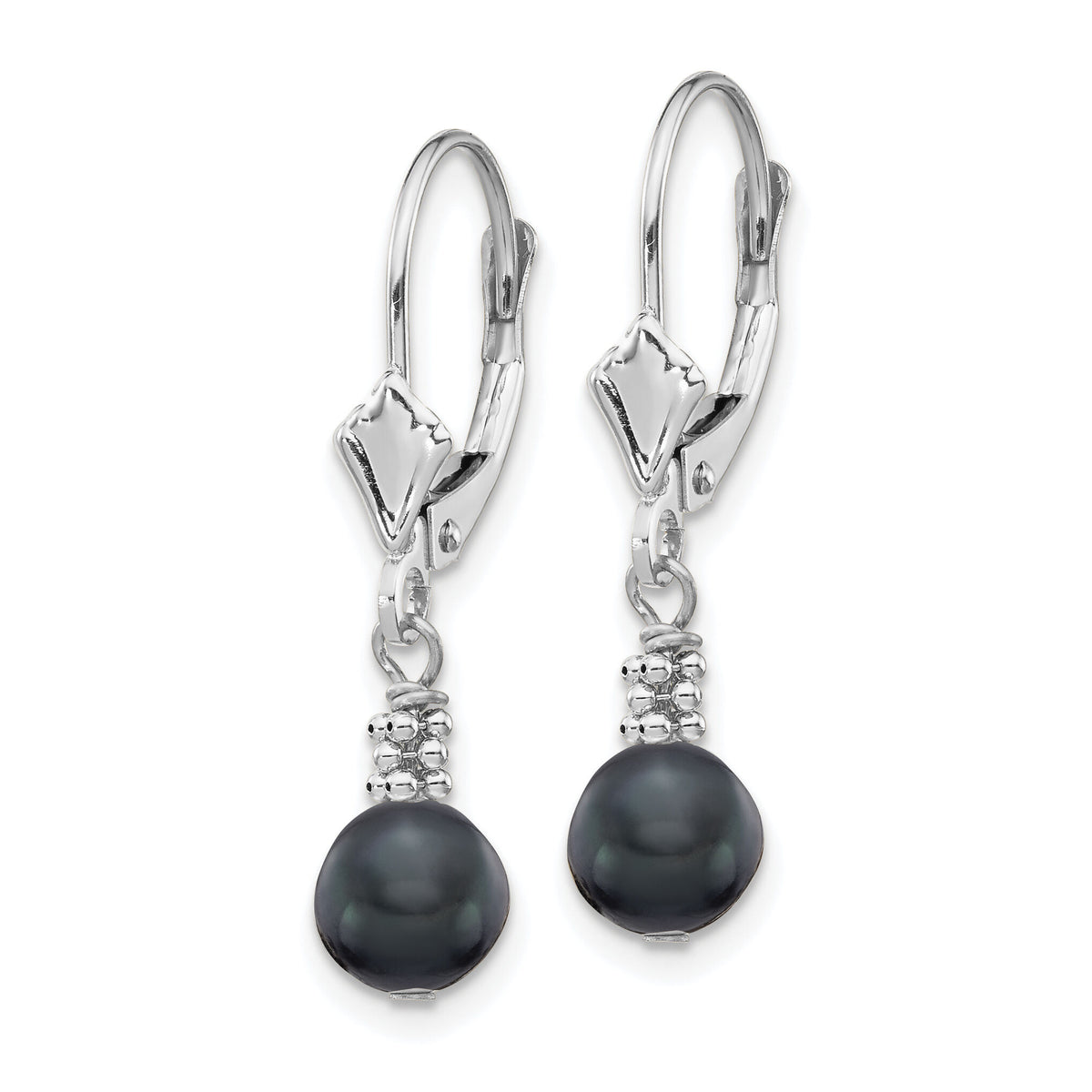 14K White Gold 5-6mm Black Semi-round FWC Pearl Leverback Earrings-XF214