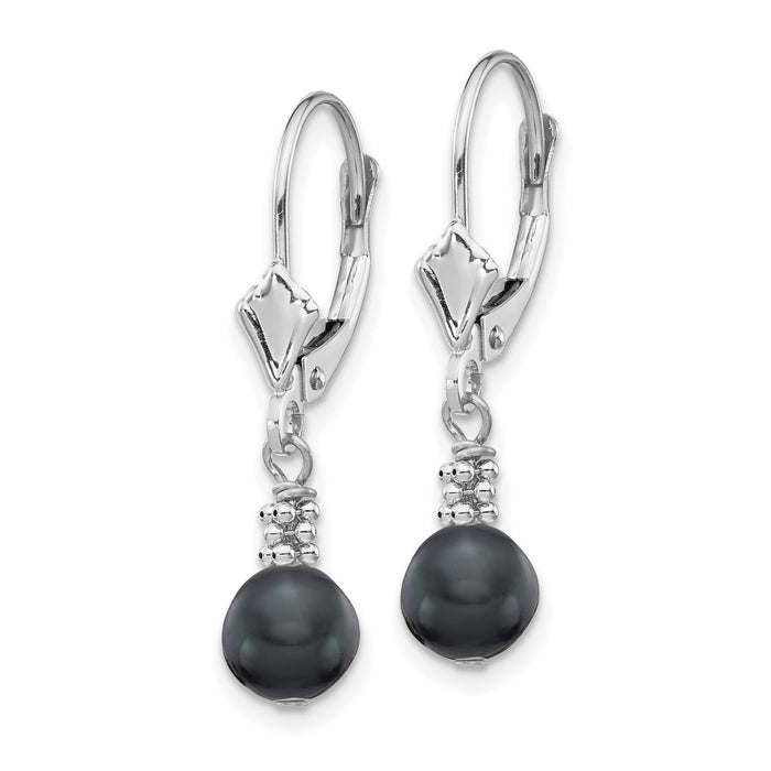 14K White Gold 5-6mm Black Semi-round FWC Pearl Leverback Earrings-XF214
