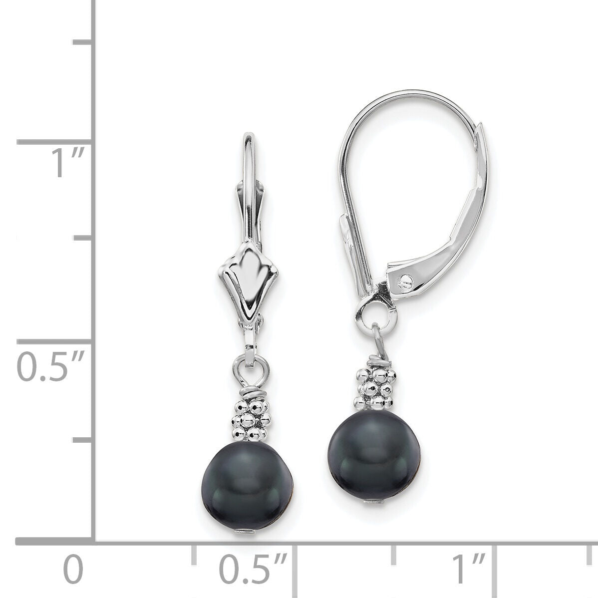 14K White Gold 5-6mm Black Semi-round FWC Pearl Leverback Earrings-XF214