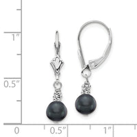 14K White Gold 5-6mm Black Semi-round FWC Pearl Leverback Earrings-XF214