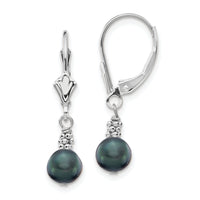 14K White Gold 5-6mm Black Semi-round FWC Pearl Leverback Earrings-XF214