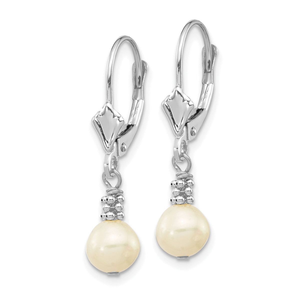 14K White Gold 5-6mm White Semi-round FWC Pearl Leverback Earrings-XF215