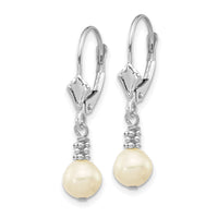 14K White Gold 5-6mm White Semi-round FWC Pearl Leverback Earrings-XF215