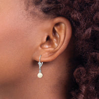 14K White Gold 5-6mm White Semi-round FWC Pearl Leverback Earrings-XF215