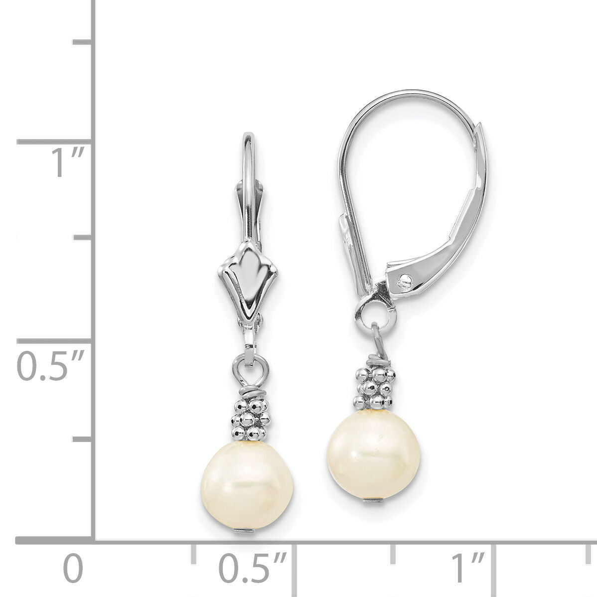 14K White Gold 5-6mm White Semi-round FWC Pearl Leverback Earrings-XF215