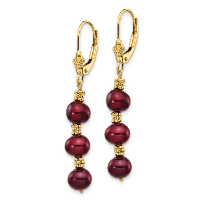 14K 5-6mm Brown Semi-round FW Cultured Pearl Leverback Earrings-XF216