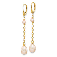 14K 5-8mm Pink Freshwater Cultured Pearl Leverback Earrings-XF226