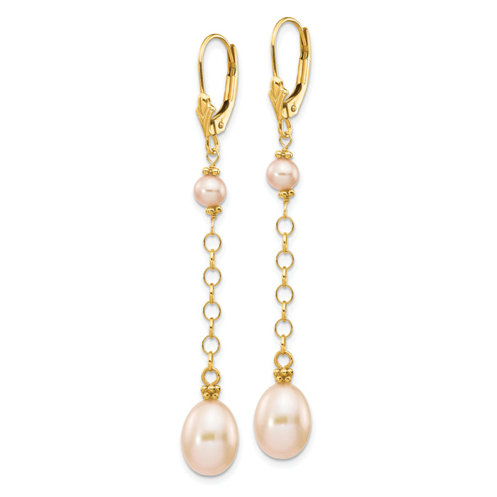 14K 5-8mm Pink Freshwater Cultured Pearl Leverback Earrings-XF226