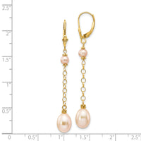 14K 5-8mm Pink Freshwater Cultured Pearl Leverback Earrings-XF226