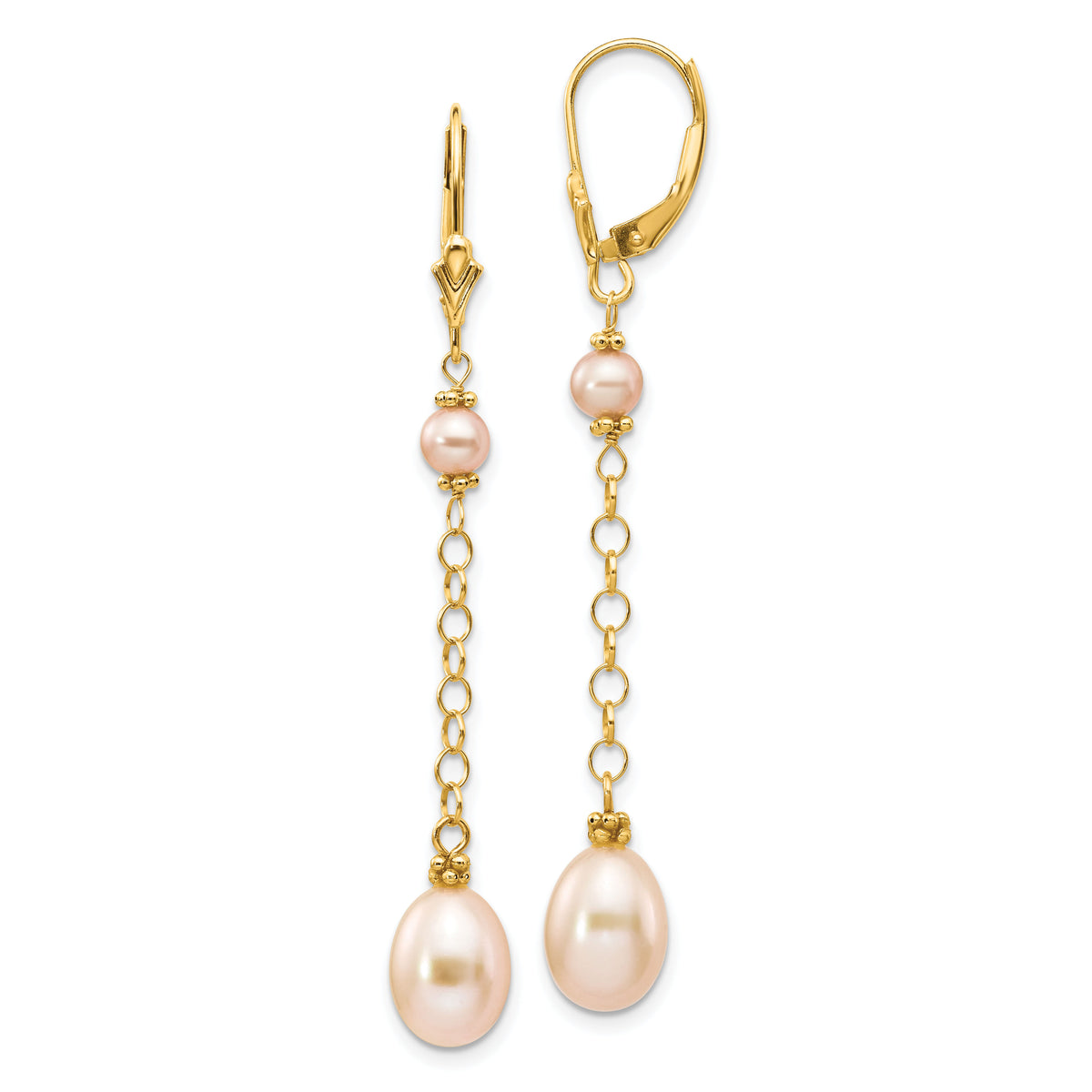 14K 5-8mm Pink Freshwater Cultured Pearl Leverback Earrings-XF226