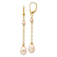 14K 5-8mm Pink Freshwater Cultured Pearl Leverback Earrings-XF226