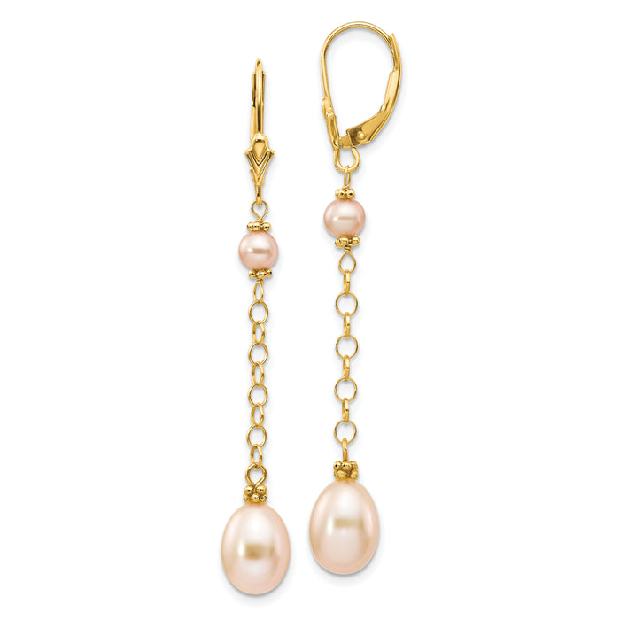 14K 5-8mm Pink Freshwater Cultured Pearl Leverback Earrings-XF226