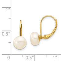 14K 7-8mm White Button Freshwater Cultured Pearl Leverback Earrings-XF246E