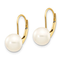 14K 8-9mm White Button Freshwater Cultured Pearl Leverback Earrings-XF247E
