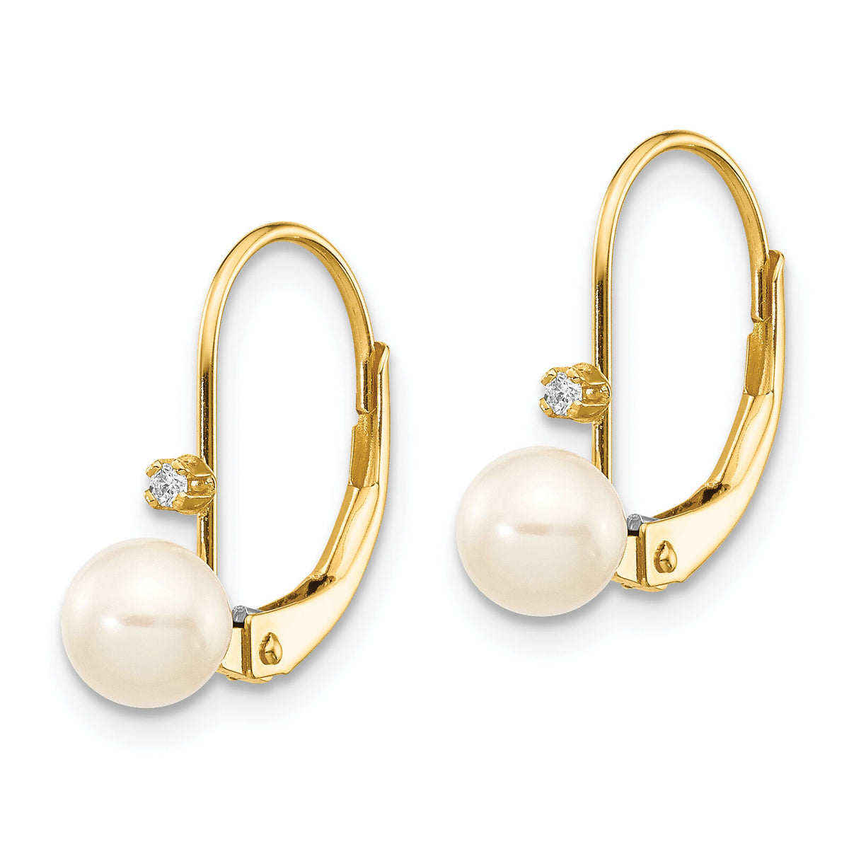 14K 5-6mm Round White FWC Pearl .02 ct. Diamond Leverback Earrings-XF248E