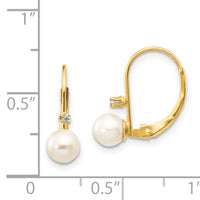 14K 5-6mm Round White FWC Pearl .02 ct. Diamond Leverback Earrings-XF248E