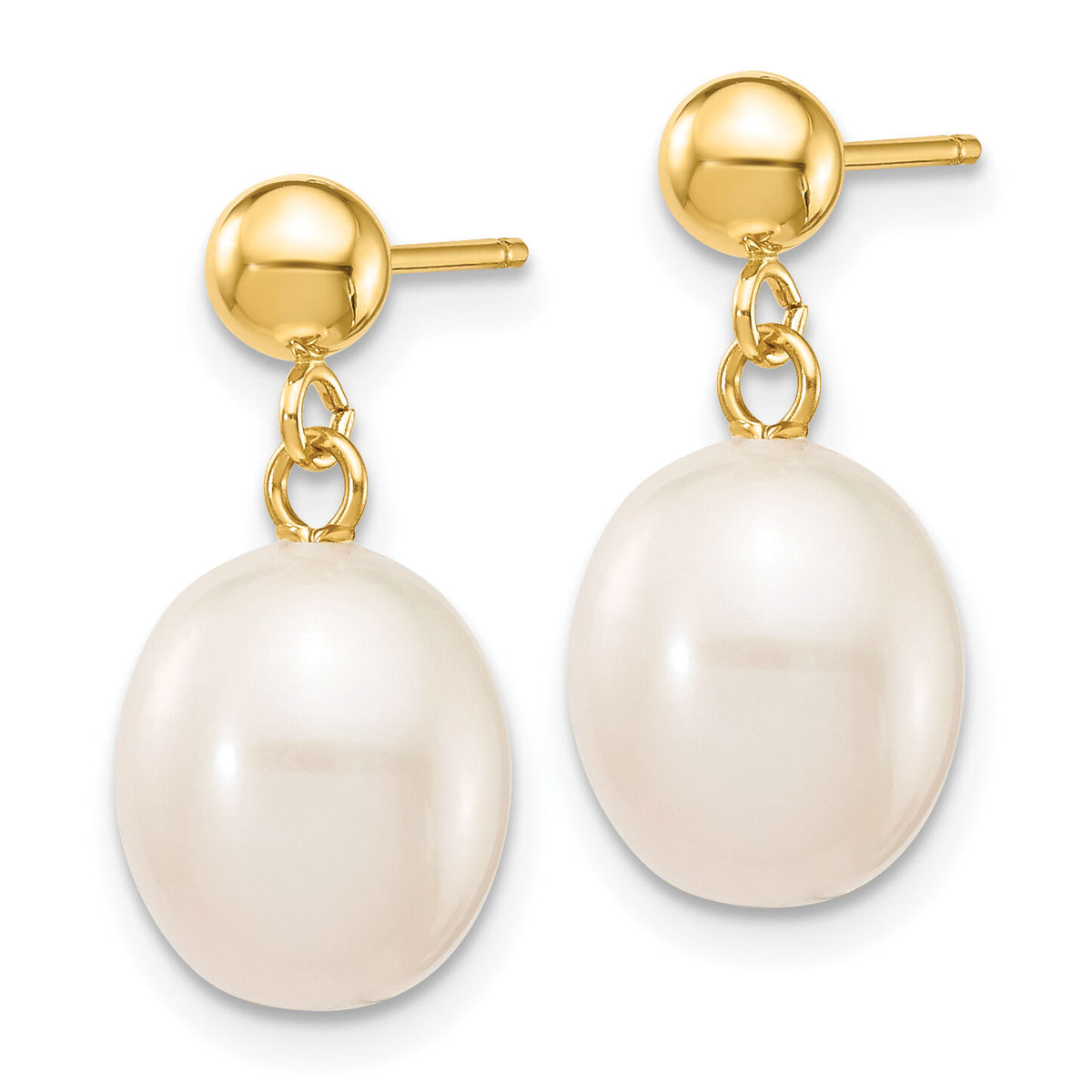14k 8-9mm White Rice Freshwater Cultured Pearl Post Dangle Earrings-XF250E
