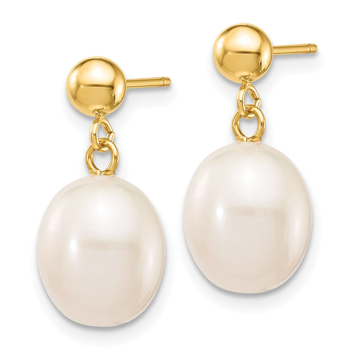 14k 8-9mm White Rice Freshwater Cultured Pearl Post Dangle Earrings-XF250E
