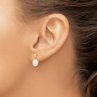 14k 8-9mm White Rice Freshwater Cultured Pearl Post Dangle Earrings-XF250E