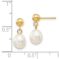 14k 6-7mm White Rice Freshwater Cultured Pearl Post Dangle Earrings-XF252E