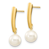 14K 6-7mm White Round Freshwater Cultured Pearl Post Dangle Earrings-XF263E