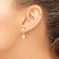14K 6-7mm White Round Freshwater Cultured Pearl Post Dangle Earrings-XF263E