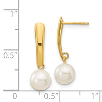 14K 6-7mm White Round Freshwater Cultured Pearl Post Dangle Earrings-XF263E