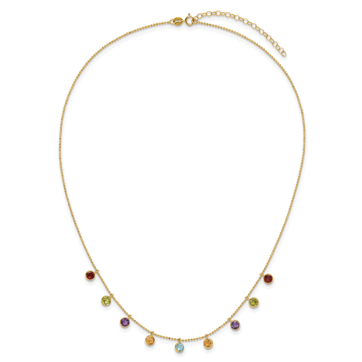 14K Multi-color Gemstone Necklace 16" w/ 2in ext.-XF2648-18